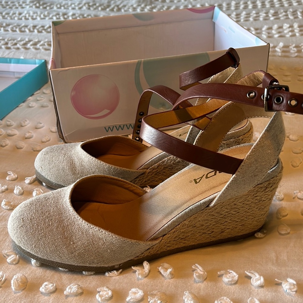 Soda Wedge Sandals Leather Ankle Strap